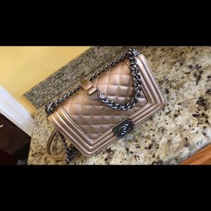 Dark brown silver chain shoulder purse